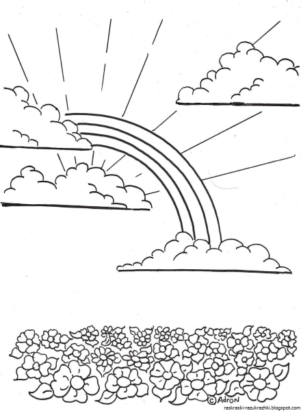 Пейзаж с радугой цветными карандашами