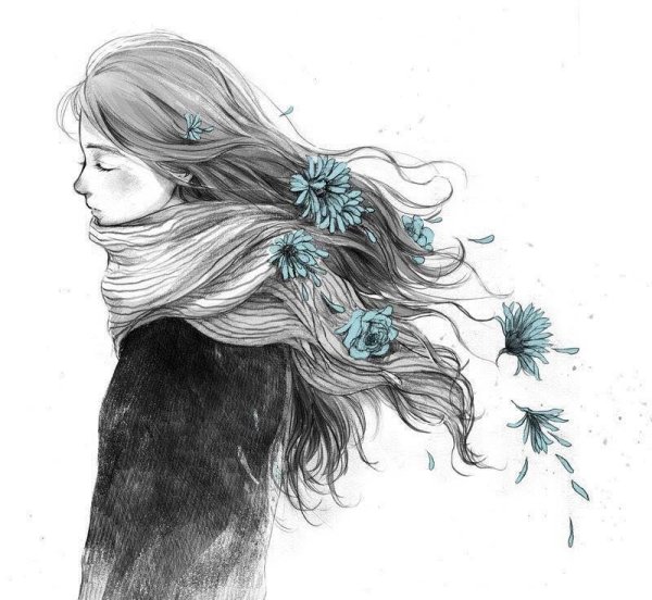 Распущенные волосы карандашом