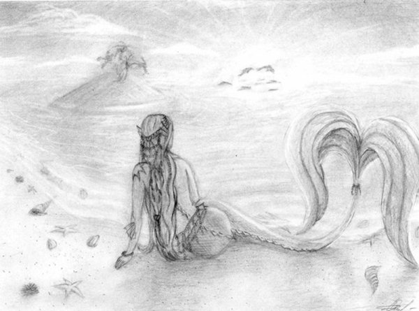 Девушка у моря рисунок карандашом
