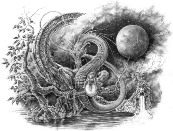 Дракон карандашом в графике