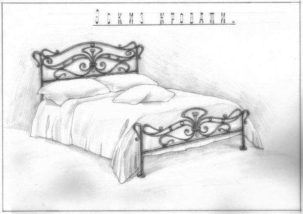 Кровать двуспальная нарисовать