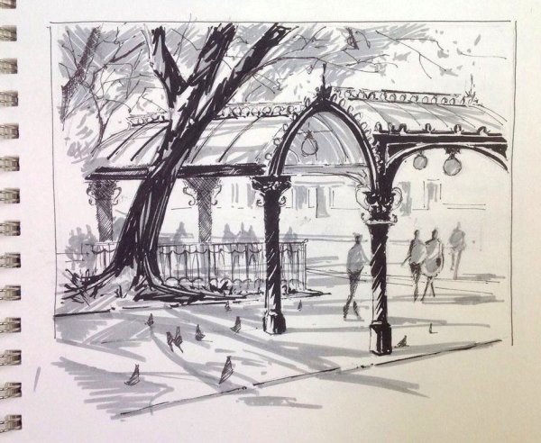 Парковый пейзаж в графике