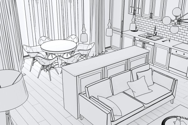 Зарисовка интерьера кухни-гостиной