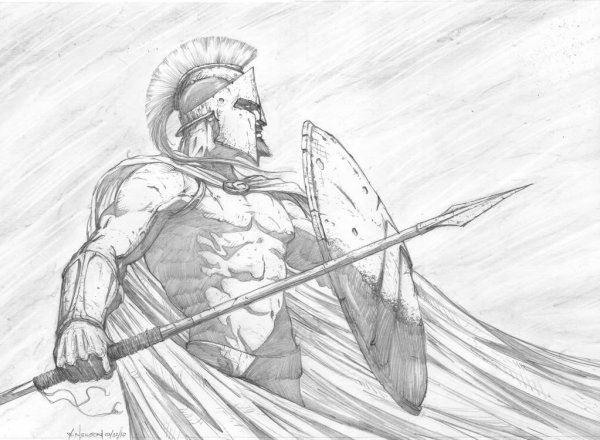 Спартанец эскиз карандашом