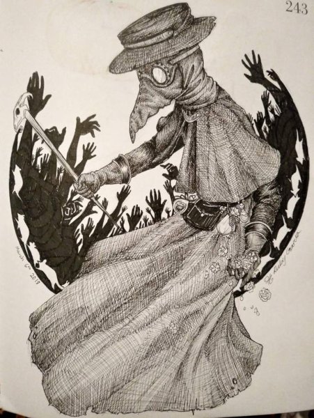 Линогравюра Чумной доктор