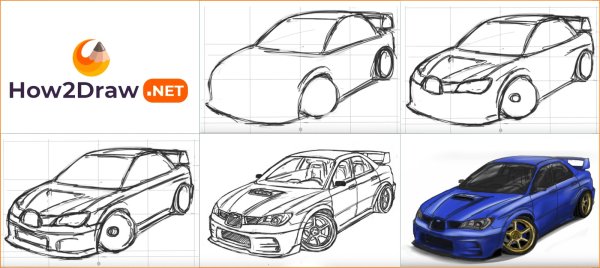 Субару Импреза рисунок карандашом