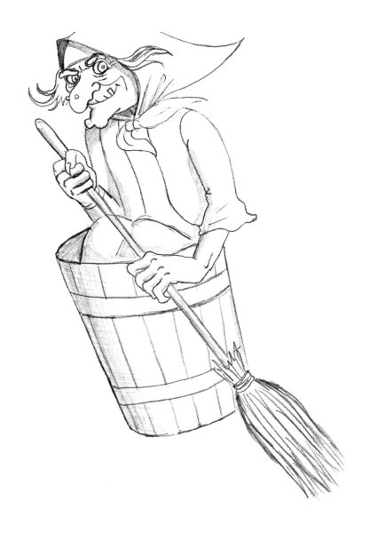 Баба Яга в ступе для срисовки