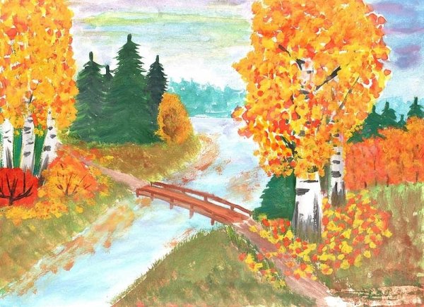 Осенний пейзаж карандашом