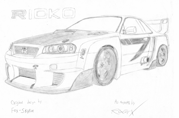 Nissan Skyline GTR r34 срисовывать