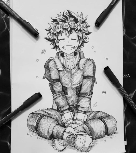 Моя геройская Академия Мидория арт карандаш