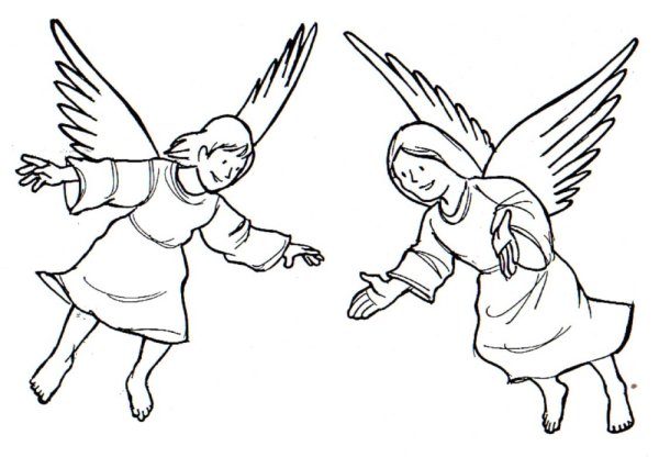 Рисунок Рождественского ангела с крыльями