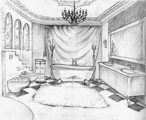 Эскиз комнаты в готическом стиле