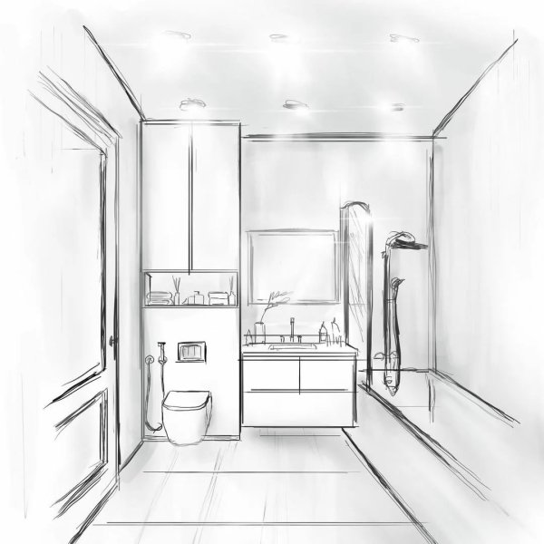 Эскиз интерьера ванной комнаты