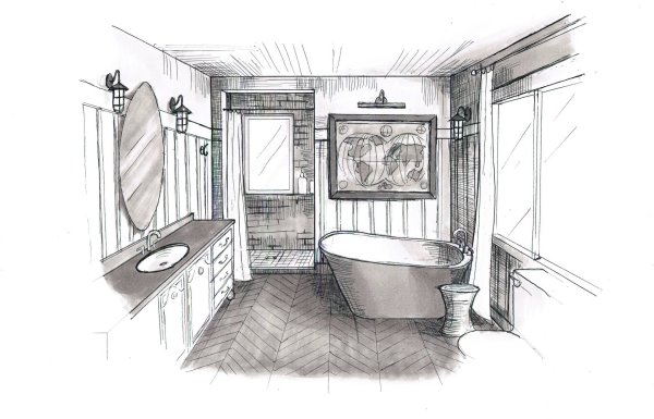 Набросок интерьера ванной