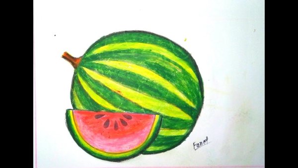 Арбуз цветными карандашами