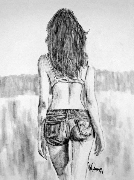 Девушка со спины карандашом