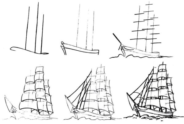 Эскизы парусных кораблей