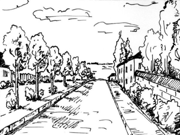 Пейзаж горы карандашом