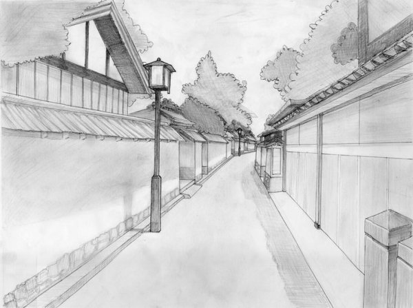 Горный пейзаж в графике