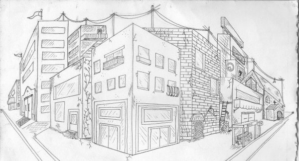 Дом в перспективе карандашом