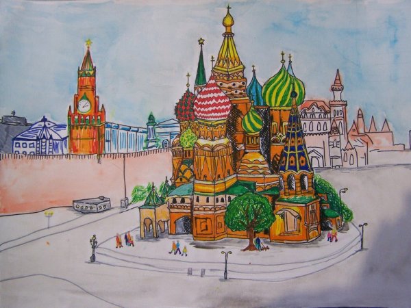 Храм Василия Блаженного Москва рисунок