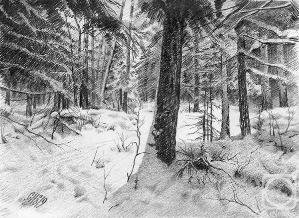 Горный пейзаж карандашом