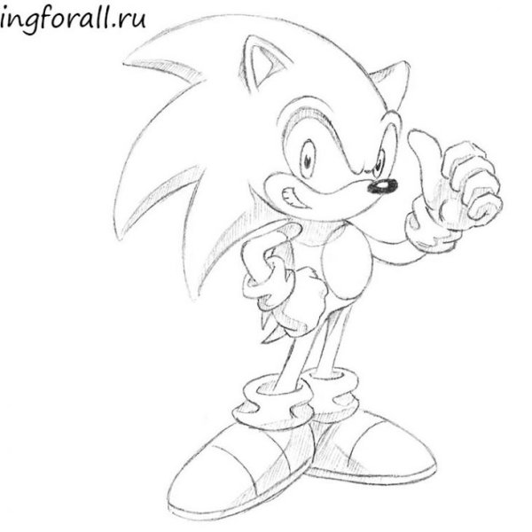 Нарисовать Соника поэтапно для детей