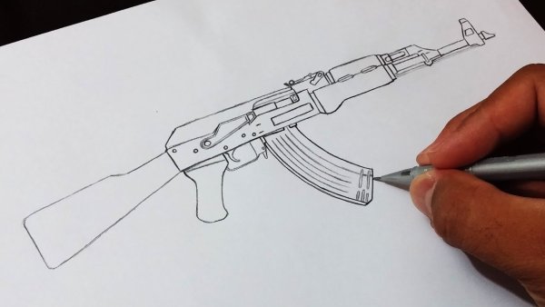 Автомат Калашникова рисунок карандашом