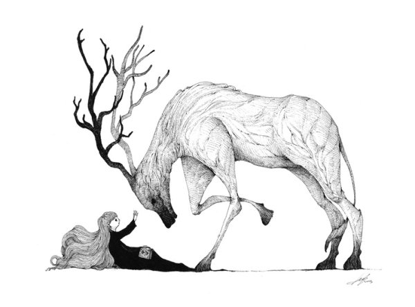 Олень лежит рисунок