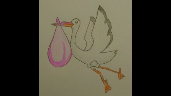 Аист с ребенком урок рисования