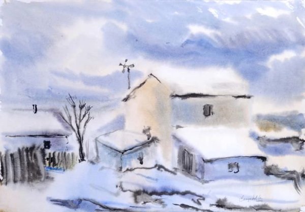 Рисунок на тему зимний вечер