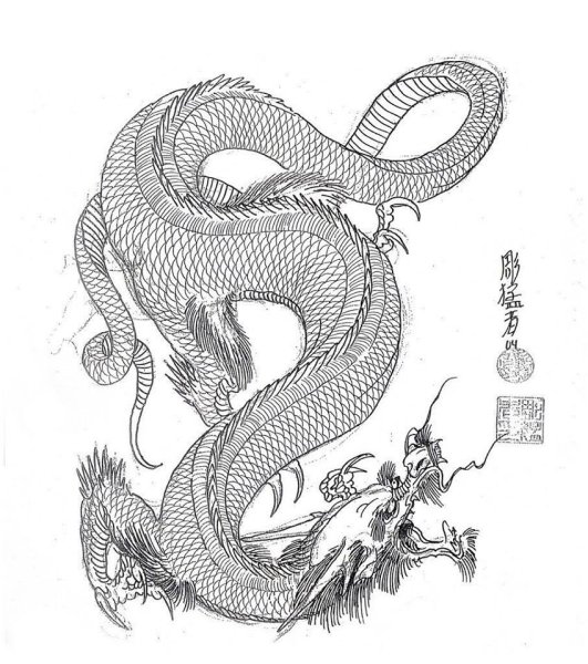 Китайский дракон карандашом