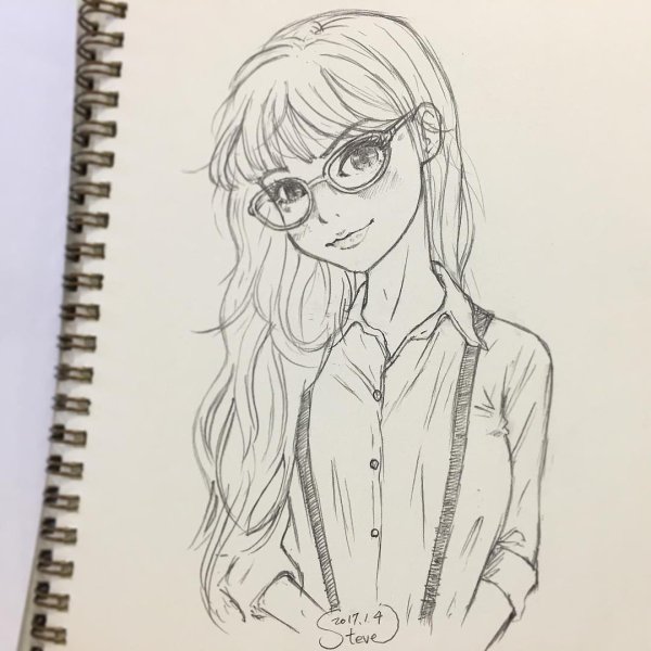 Девушка в очках скетч