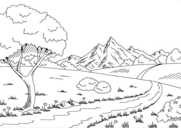 Горный пейзажраскраскка