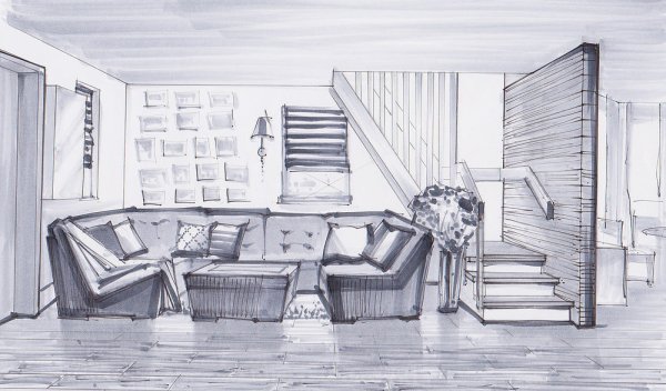 Скетч интерьера карандашом