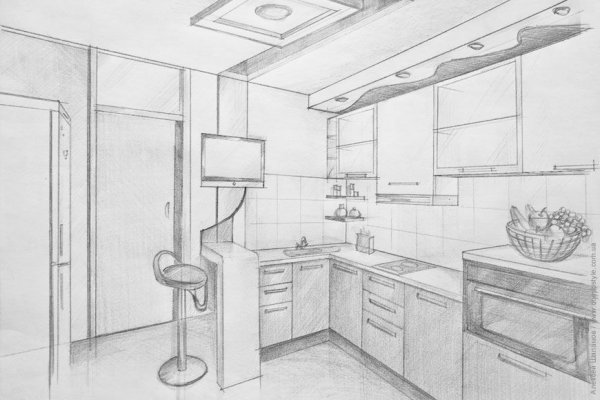 Интерьер кухни карандашом