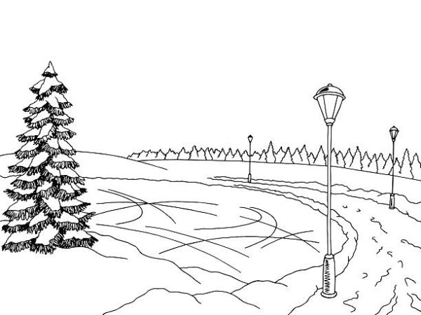 Зимний пейзаж вектор чб