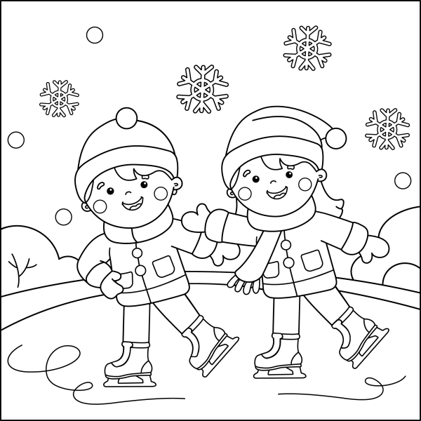 Дети на коньках раскраска для детей