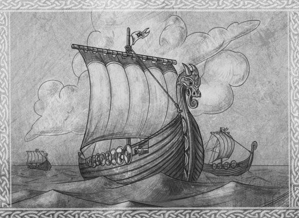 Тату дракар викингов эскиз