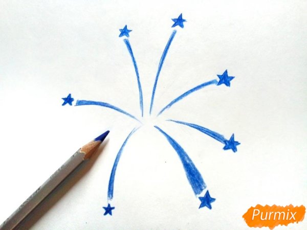 Нарисовать салют карандашом