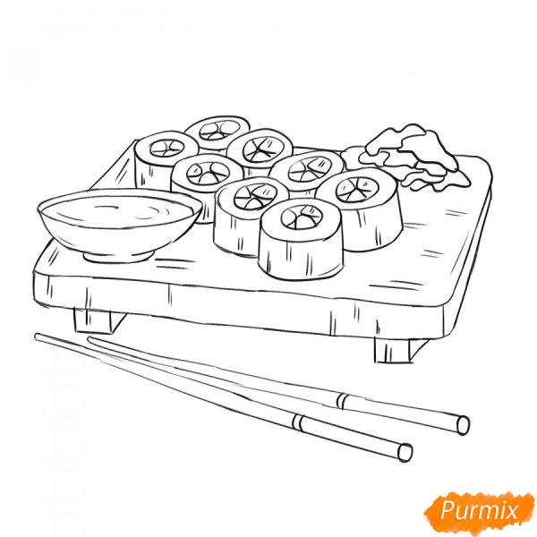 Роллы на доске рисунок