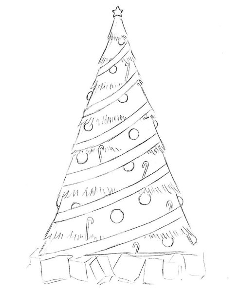 Большая елка на новый год карандашом