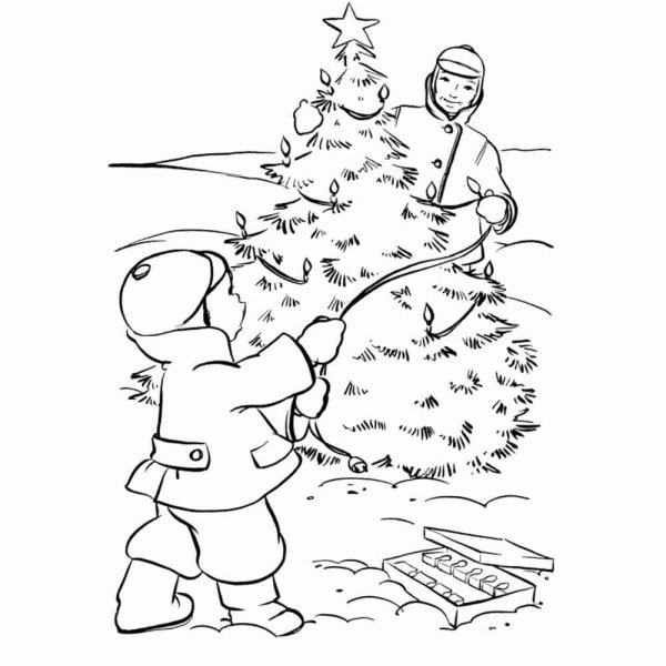 Раскраска зимняя елка для детей