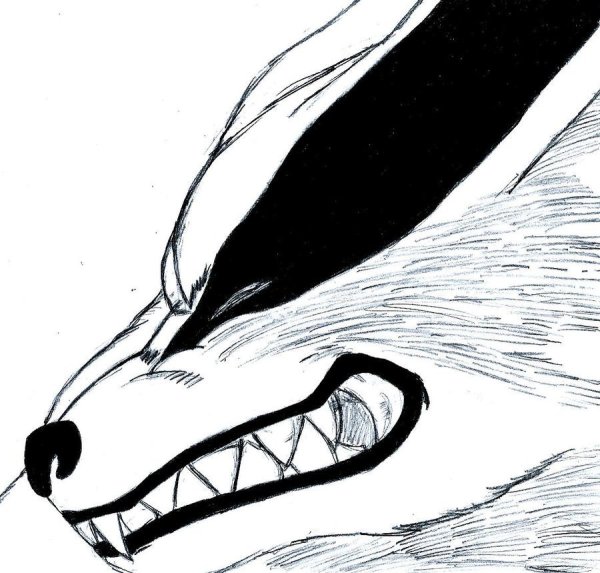 Чёрно-белый курама девятихвостый Лис