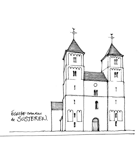 Романский собор карандашом