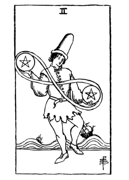 Двойка пентаклей Райдер Уэйт