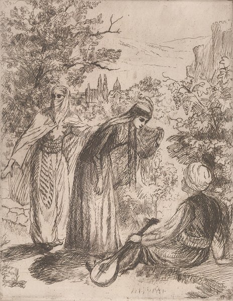 Иллюстрация к сказке Ашик Кериб черно белые