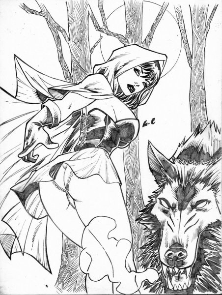 Красная шапочка рисунок карандашом