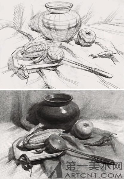 Черно белый натюрморт карандашом