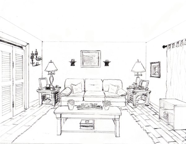 Интерьер гостиной в перспективе